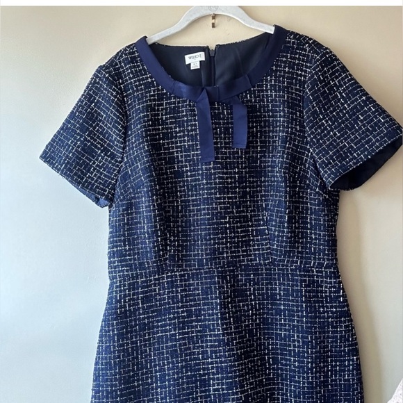 J Crew Womens Navy Blue & White Bowtie Tweed Short Sleeve A-line Preppy Dress 12 - Picture 5 of 8